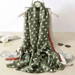 Polka Dot Silk Scarf - Green and White